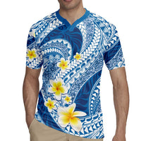 Plumeria Polynesian Blue Glitter Pattern Rugby Jersey