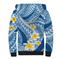 Plumeria Polynesian Blue Glitter Pattern Sherpa Hoodie