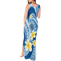 Plumeria Polynesian Blue Glitter Pattern Tank Maxi Dress