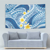 Plumeria Polynesian Blue Glitter Pattern Tapestry
