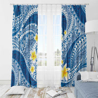Plumeria Polynesian Blue Glitter Pattern Window Curtain