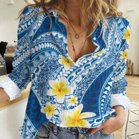 Plumeria Polynesian Blue Glitter Pattern Women Casual Shirt LT01 Female Blue - Polynesian Pride