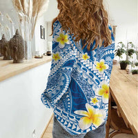 Plumeria Polynesian Blue Glitter Pattern Women Casual Shirt LT01 - Polynesian Pride