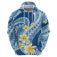 Plumeria Polynesian Blue Glitter Pattern Zip Hoodie