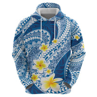 Plumeria Polynesian Blue Glitter Pattern Zip Hoodie