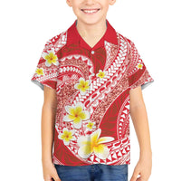 Plumeria Polynesian Coral Glitter Pattern Family Matching Off The Shoulder Long Sleeve Dress and Hawaiian Shirt