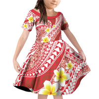Plumeria Polynesian Coral Glitter Pattern Family Matching Off Shoulder Short Dress and Hawaiian Shirt LT01 Daughter's Dress Coral - Polynesian Pride