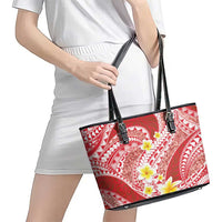 Plumeria Polynesian Coral Glitter Pattern Leather Tote Bag LT01 - Polynesian Pride