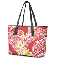 Plumeria Polynesian Coral Glitter Pattern Leather Tote Bag LT01 - Polynesian Pride