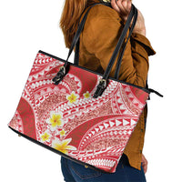 Plumeria Polynesian Coral Glitter Pattern Leather Tote Bag LT01 - Polynesian Pride