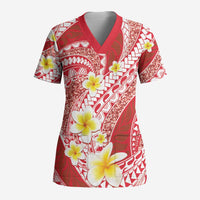 Plumeria Polynesian Coral Glitter Pattern Scrub Top - Polynesian Pride