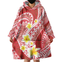 Plumeria Polynesian Coral Glitter Pattern Wearable Blanket Hoodie
