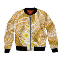 Plumeria Polynesian Gold Glitter Pattern Bomber Jacket