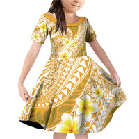Plumeria Polynesian Gold Glitter Pattern Family Matching Off Shoulder Short Dress and Hawaiian Shirt LT01 Daughter's Dress Gold - Polynesian Pride