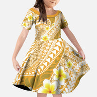 Plumeria Polynesian Gold Glitter Pattern Family Matching Short Sleeve Bodycon Dress and Hawaiian Shirt LT01 Daughter's Dress Gold - Polynesian Pride