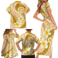 Plumeria Polynesian Gold Glitter Pattern Family Matching Short Sleeve Bodycon Dress and Hawaiian Shirt LT01 - Polynesian Pride