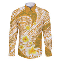 Plumeria Polynesian Gold Glitter Pattern Family Matching Short Sleeve Bodycon Dress and Hawaiian Shirt LT01 Dad's Shirt - Long Sleeve Gold - Polynesian Pride