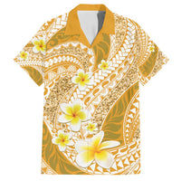 Plumeria Polynesian Gold Glitter Pattern Family Matching Tank Maxi Dress and Hawaiian Shirt LT01 Dad's Shirt - Short Sleeve Gold - Polynesian Pride