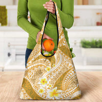 Plumeria Polynesian Gold Glitter Pattern Grocery Bag