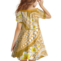 Plumeria Polynesian Gold Glitter Pattern Kid Short Sleeve Dress