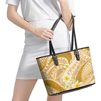 Plumeria Polynesian Gold Glitter Pattern Leather Tote Bag LT01 - Polynesian Pride