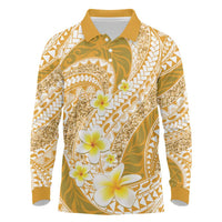 Plumeria Polynesian Gold Glitter Pattern Long Sleeve Polo Shirt LT01 Gold - Polynesian Pride