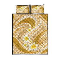 Plumeria Polynesian Gold Glitter Pattern Quilt Bed Set
