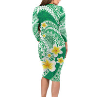 Plumeria Polynesian Green Glitter Pattern Family Matching Long Sleeve Bodycon Dress and Hawaiian Shirt LT01 - Polynesian Pride