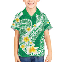 Plumeria Polynesian Green Glitter Pattern Family Matching Long Sleeve Bodycon Dress and Hawaiian Shirt LT01 Son's Shirt Green - Polynesian Pride