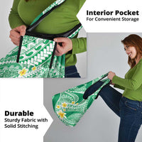 Plumeria Polynesian Green Glitter Pattern Grocery Bag
