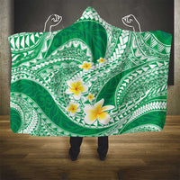 Plumeria Polynesian Green Glitter Pattern Hooded Blanket