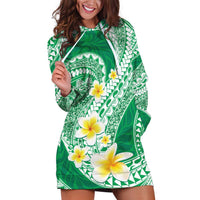 Plumeria Polynesian Green Glitter Pattern Hoodie Dress