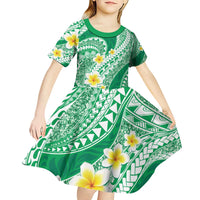 Plumeria Polynesian Green Glitter Pattern Kid Short Sleeve Dress