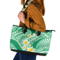 Plumeria Polynesian Green Glitter Pattern Leather Tote Bag LT01 Green - Polynesian Pride