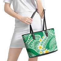 Plumeria Polynesian Green Glitter Pattern Leather Tote Bag LT01 - Polynesian Pride