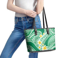 Plumeria Polynesian Green Glitter Pattern Leather Tote Bag LT01 - Polynesian Pride