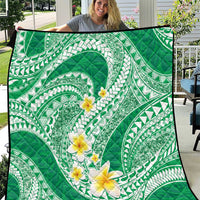 Plumeria Polynesian Green Glitter Pattern Quilt