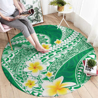 Plumeria Polynesian Green Glitter Pattern Round Carpet