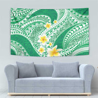 Plumeria Polynesian Green Glitter Pattern Tapestry