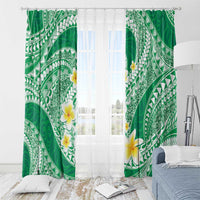 Plumeria Polynesian Green Glitter Pattern Window Curtain