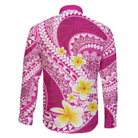 Plumeria Polynesian Pink Glitter Pattern Family Matching Long Sleeve Bodycon Dress and Hawaiian Shirt LT01 - Polynesian Pride