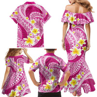 Plumeria Polynesian Pink Glitter Pattern Family Matching Mermaid Dress and Hawaiian Shirt LT01 - Polynesian Pride