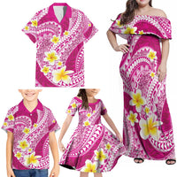 Plumeria Polynesian Pink Glitter Pattern Family Matching Off Shoulder Maxi Dress and Hawaiian Shirt LT01 - Polynesian Pride