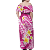 Plumeria Polynesian Pink Glitter Pattern Family Matching Off Shoulder Maxi Dress and Hawaiian Shirt LT01 - Polynesian Pride