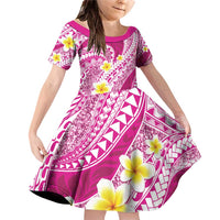 Plumeria Polynesian Pink Glitter Pattern Family Matching Off Shoulder Short Dress and Hawaiian Shirt LT01 Daughter's Dress Pink - Polynesian Pride