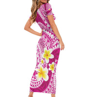 Plumeria Polynesian Pink Glitter Pattern Family Matching Short Sleeve Bodycon Dress and Hawaiian Shirt LT01 - Polynesian Pride