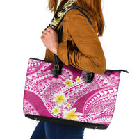 Plumeria Polynesian Pink Glitter Pattern Leather Tote Bag LT01 Pink - Polynesian Pride