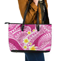 Plumeria Polynesian Pink Glitter Pattern Leather Tote Bag LT01 - Polynesian Pride