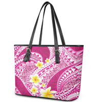 Plumeria Polynesian Pink Glitter Pattern Leather Tote Bag LT01 - Polynesian Pride