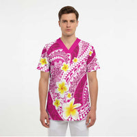 Plumeria Polynesian Pink Glitter Pattern Scrub Top - Polynesian Pride